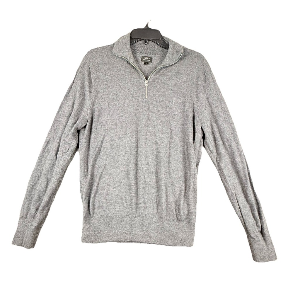 J Crew Sweater Men M 1/4 Zip Merino Wool Gray Knit Casual Office‎